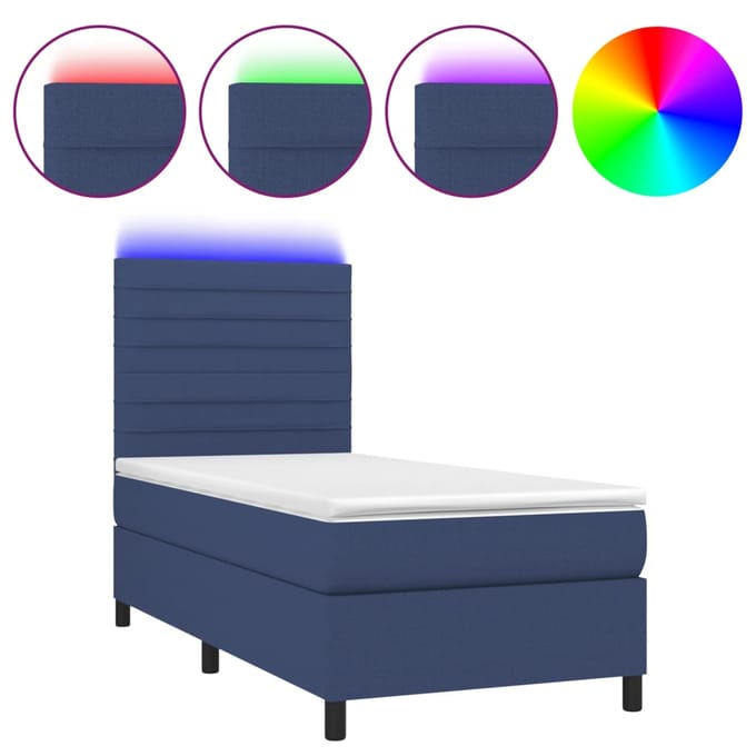 vidaXL - Boxspring - met - matras - en - LED - stof - blauw - 90x200 - cm