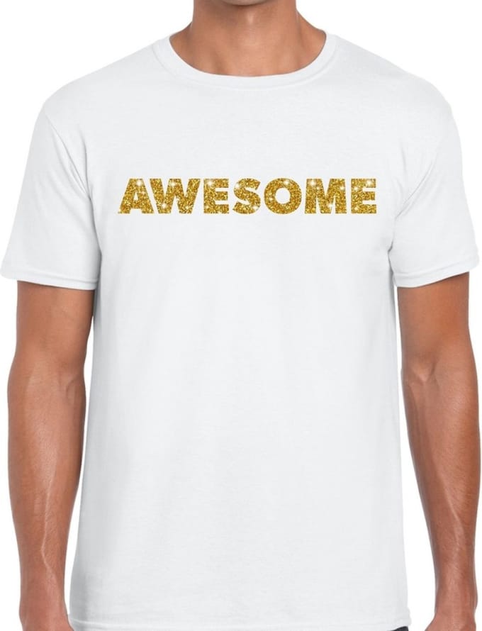Awesome goud glitter tekst t-shirt wit voor heren S