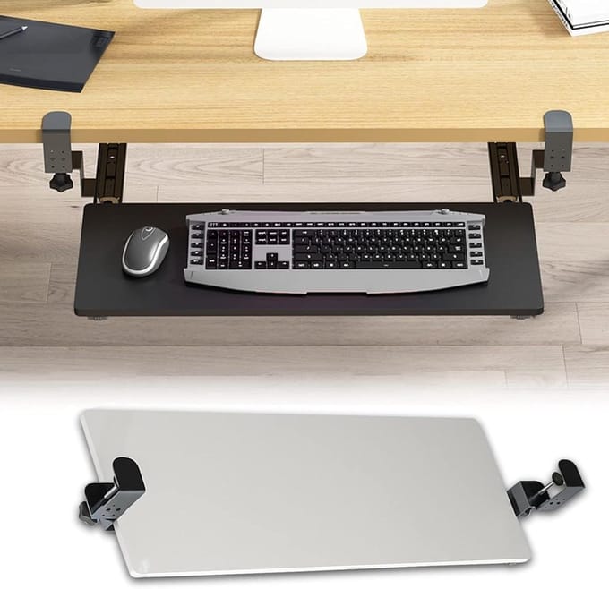 Uitschuifbare Toetsenbordlade - Onder Bureau Lade - Ergonomisch Werken - Ponsvrije Installatie - 52/65/75cm - Wit
