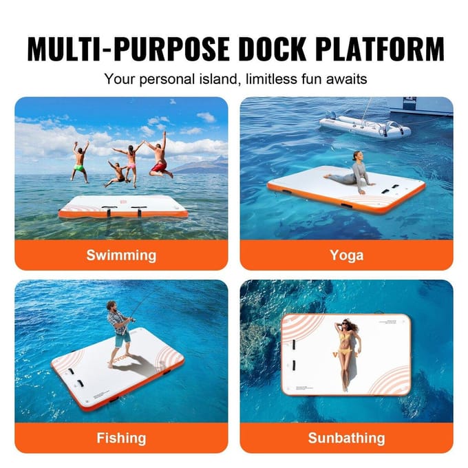 Opblaasbaar drijvend dok, 8 x 5FT Opblaasbaar dokplatform, Antislip Water Drijvend Dokmat met Draagbare Draagtas & Afneembare Ladder, Drijvend