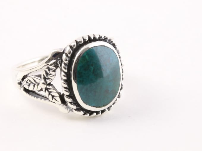 Bewerkte zilveren ring met chrysocolla - maat 16.5