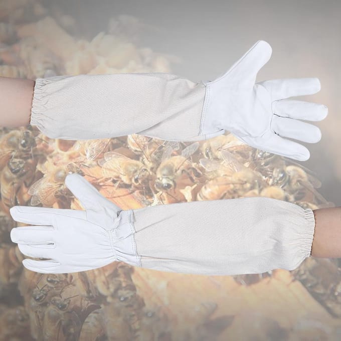 Gants de protection apiculture en peau de chèvre avec manches longues ventilées Outils apicoles white
