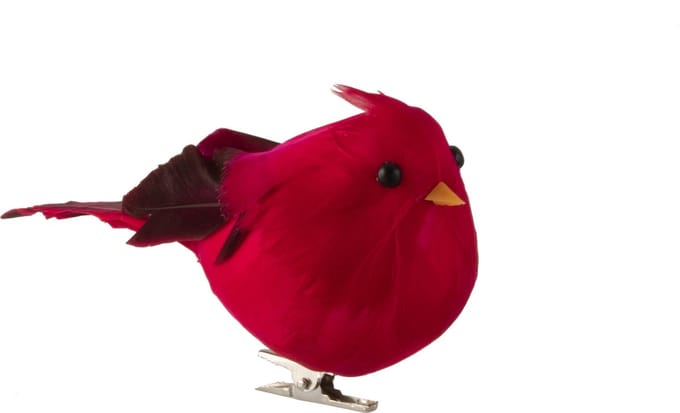 J-Line vogels met clip - polyfoam/veren - donkerrood - large - 6 stuks