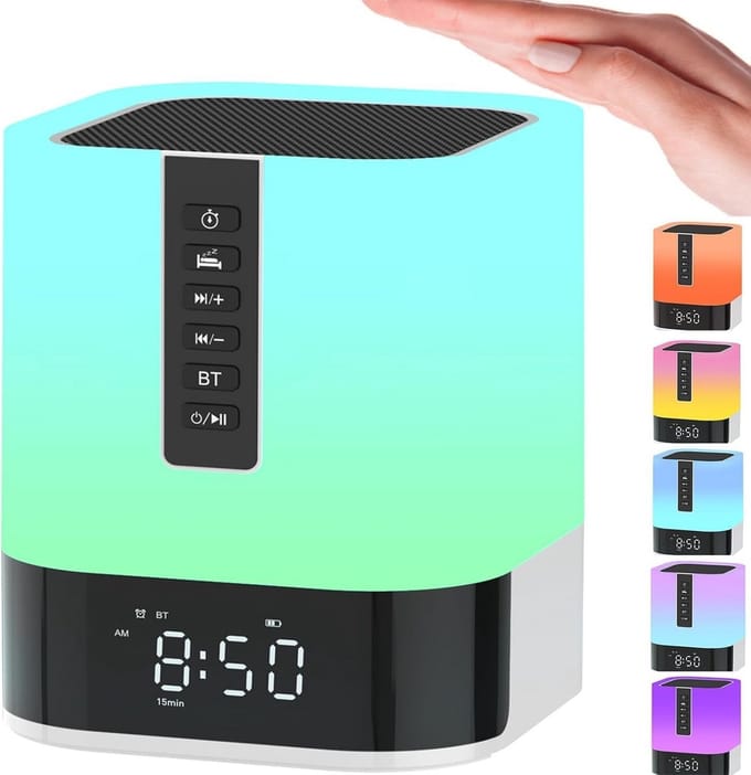 Wekker met Bluetooth Speaker, Nachtlamp en Witte Ruis Machine