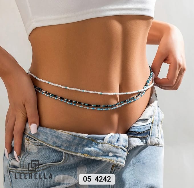 Leerella Handgemaakte Gekleurde Kralen Taille Kettingset 4242 - Set van 3 - Elastische Tailleband 76 cm Moederdag Verjaardag Valentijnsdag