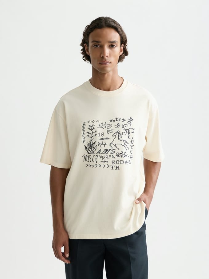 Scotch & Soda Cross-Stitched Front Artwork Loose-Fit T-Shirt