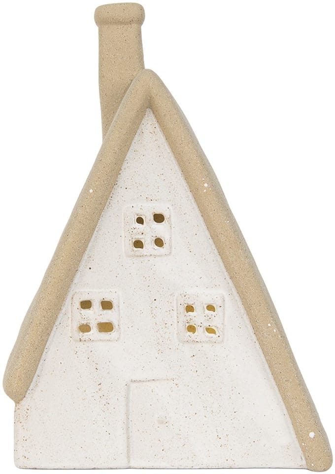 Clayre & Eef Decoratie Huis met LED 9x7x13 cm Beige Keramiek