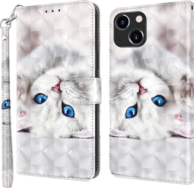 Cityhoesje-iPhone 14 Plus-15 Plus – Bookcase – Print 3D katten – incl. Pasjeshouder