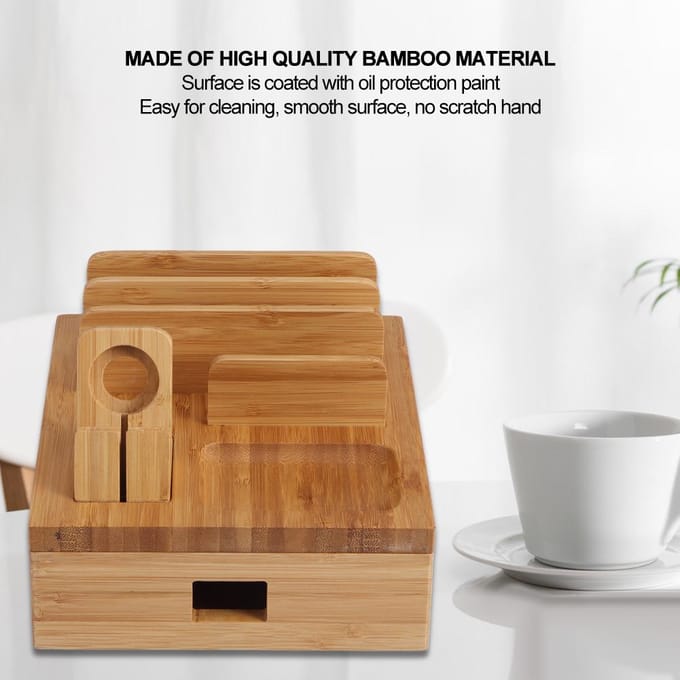 Bamboe Meerlaags Digitaal Elektronische Beugel Mobiele Telefoon Opladen Opbergrek Organizer brown
