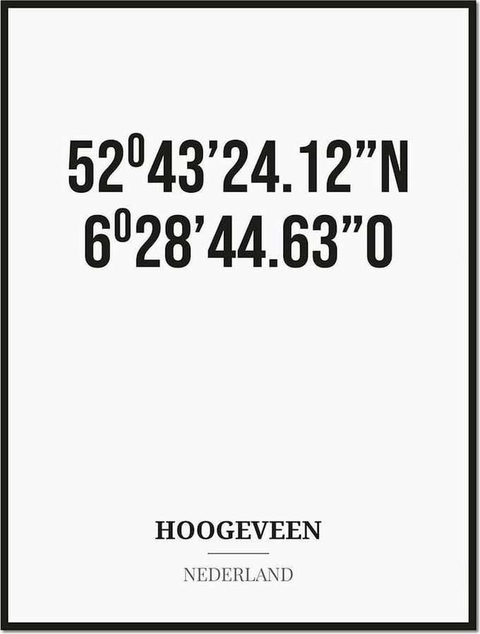 Poster/kaart HOOGEVEEN met coördinaten
