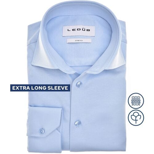 Ledûb Overhemd Cotton Jersey Stretch Shirt Mouwlengte 7 Licht Blauw / male