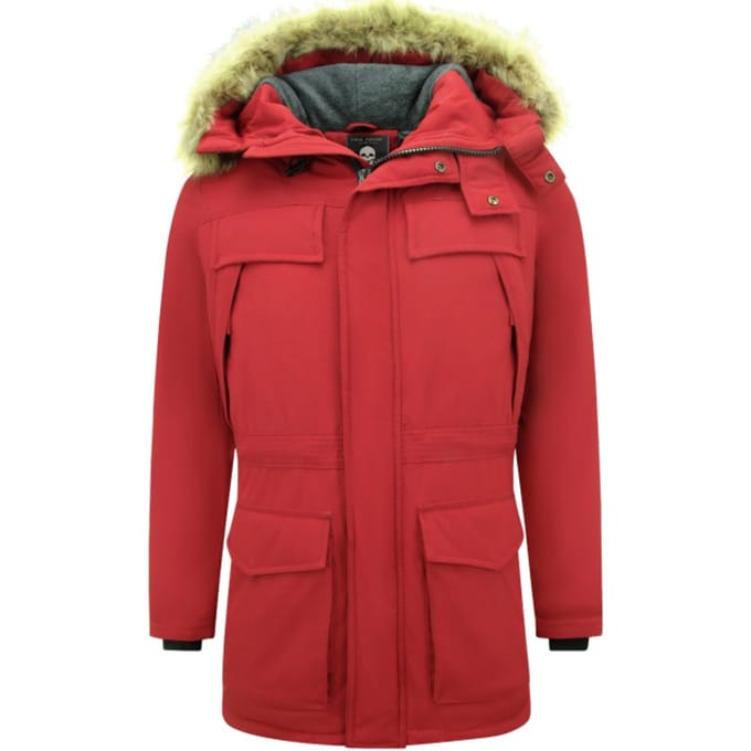 Lange Parka Jas Heren - Met Bontkraag - Rood