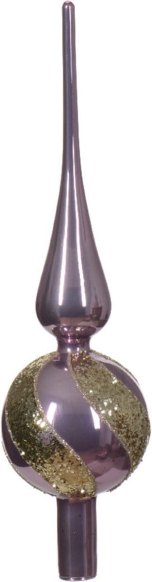 Decoris kerstboom piek gedecoreerd - lila paars/goud - glas - 31 cm