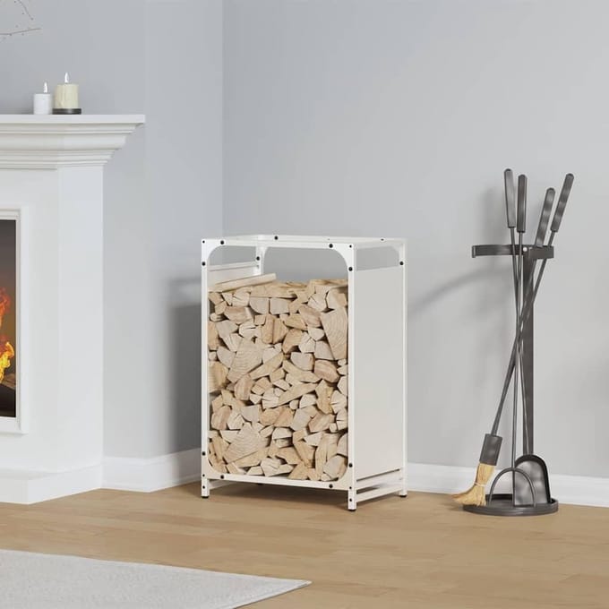 Houtrek - Hout opslag - Open haard - Grote capaciteit - 44 x 28 x 65 cm - Wit