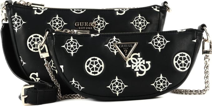 GUESS Schoudertas Deesa Logo Saddle Double Pouch Crossbody Black Logo Zwart