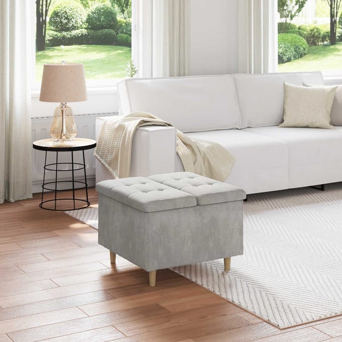 vidaXL - Ottoman - met - opslag - Lichtgrijs - 60 - x - 60 - x - 45 - cm - Fluweel