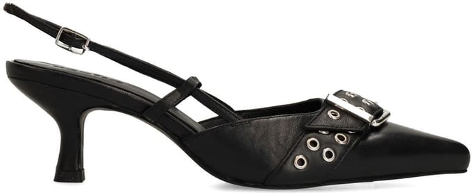 Sacha - Dames - Zwarte buckle slingbacks met kitten heel - Maat 40