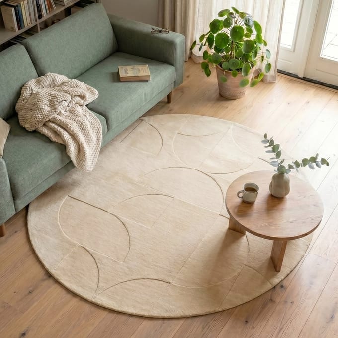 FRAAI Rond Scandinavisch vloerkleed - Charm Circles Beige - Ø 200cm
