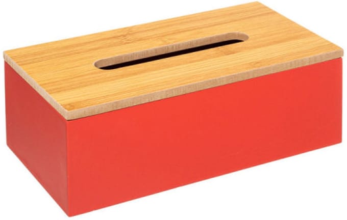 METALTEX tissuebox RODE HANDDOEKENETUI MET BAMBOE DEKSEL 25 x 13 x 9 cm