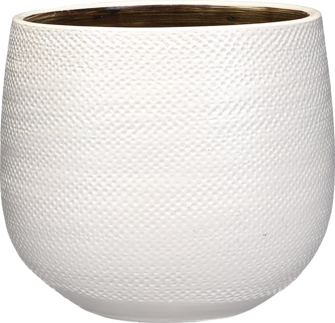 Mica Decorations Bloempot - wit met relief - keramiek - 20 x 25 cm - plantenpotten