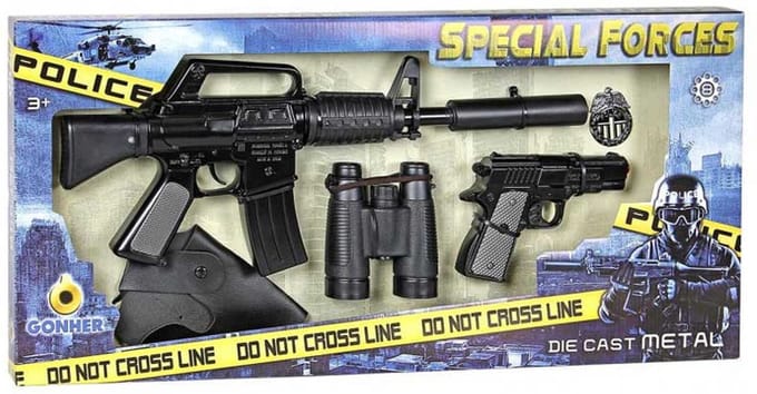 Gonher Special Forces wapen set, Revolver en Machinegeweer Metaal 8 schot + acc