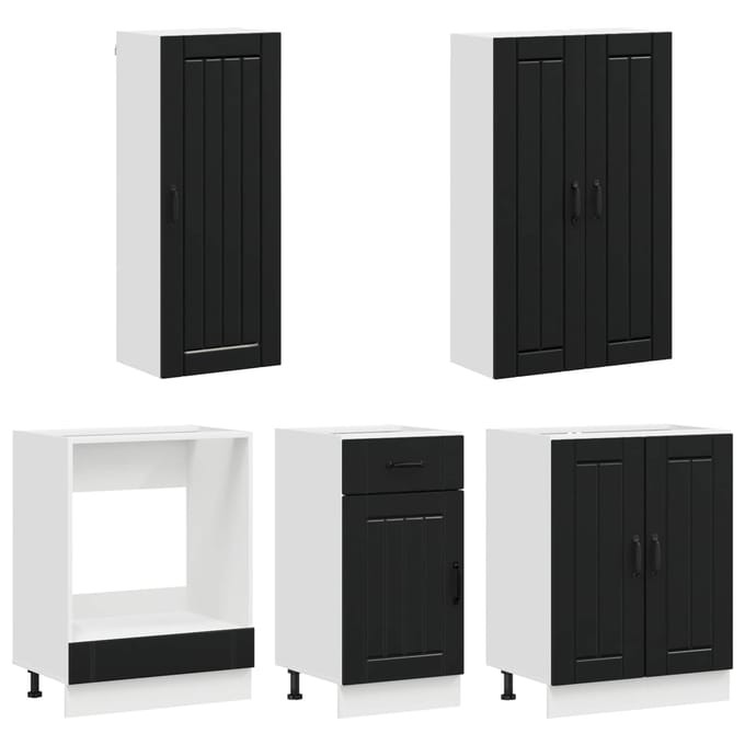 vidaXL - Keukenblok - LUCCA - 5 - st - Zwart - Bewerkt - hout