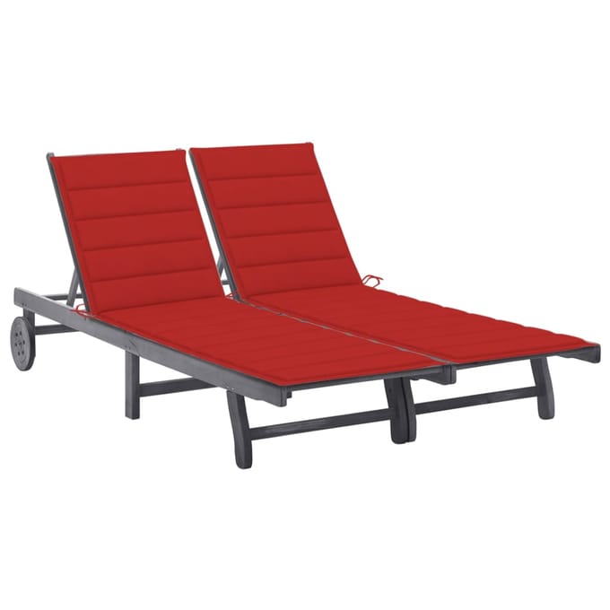 vidaXL - Ligbed - 2-persoons - met - kussens - massief - acaciahout - grijs
