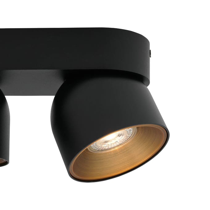 Nordlux Downlight Pitcher, zwart/messing, 2-lamps, metaal, GU10