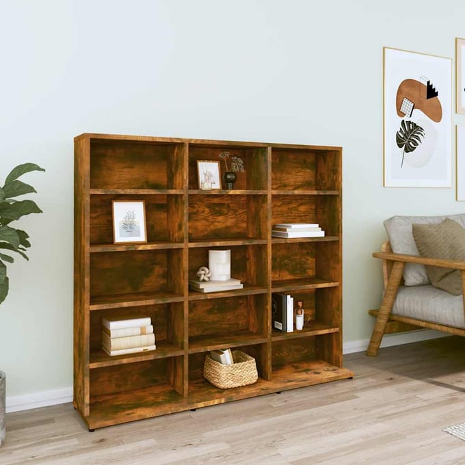 vidaXL - Cd-kast - 100x23x89,5 - cm - bewerkt - hout - gerookt - eikenkleurig