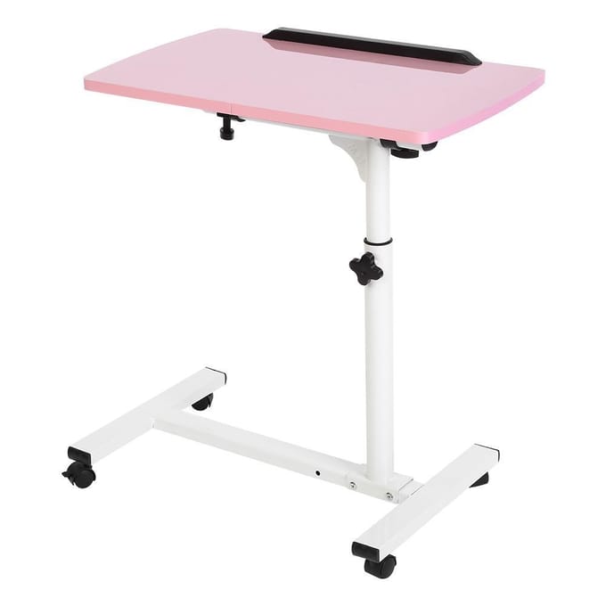 Draagbaar Multifunctioneel Verwijderbaar Laptop Bureau met Wielen Bed Sofa Boeken Snack Roze roze