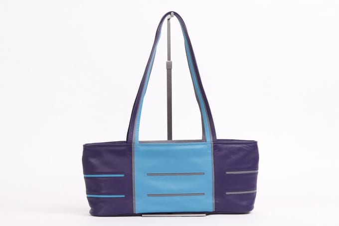 Dutch Design Leren handtas Helsinki long paars, turquoise, grijs