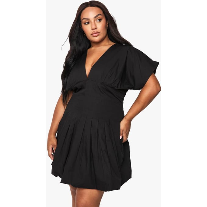 boohoo Dames Plus Poplin Gepanelleerde Bubbelzoom Mini-jurk | Black | Maat: 26