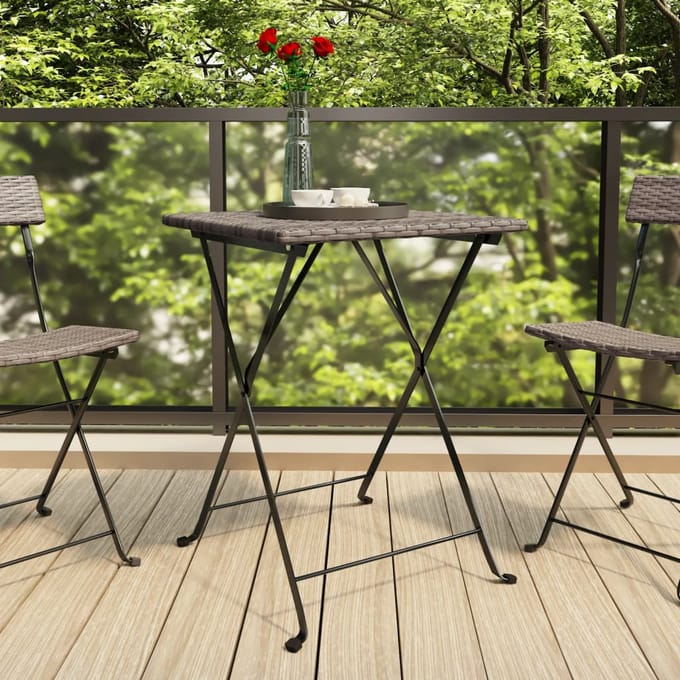 vidaXL - Bistrotafel - inklapbaar - 55x54x71 - cm - poly - rattan - grijs