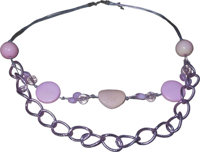 Ketting zilver met roze schakels en diverse patronen dubbel