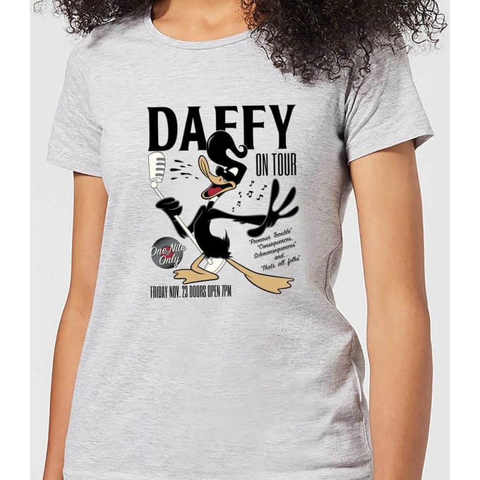 Looney Tunes Daffy Concert Dames T-shirt - Grijs - M