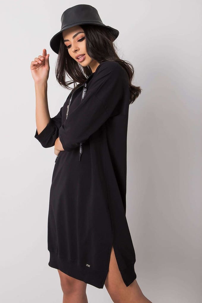 Zip Cotton Ease Dress - Schwarz / S/M