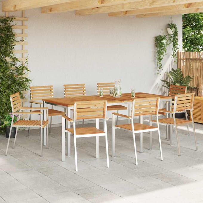 vidaXL - Tuinstoel - 8 - st - Massief - Teakhout - en - RVS