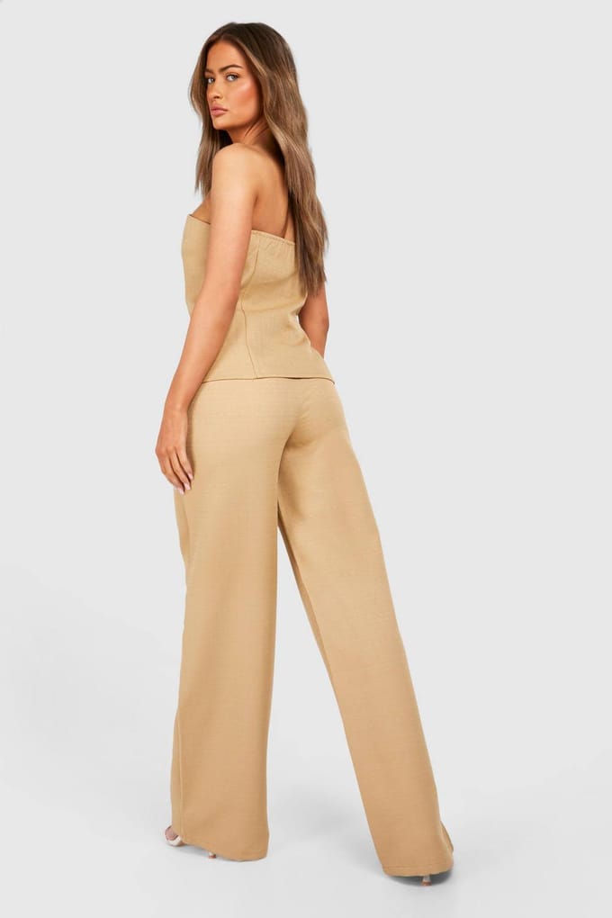 boohoo Dames Linnen-look Broek met Wijde Pijpen | Camel | Maat: 6