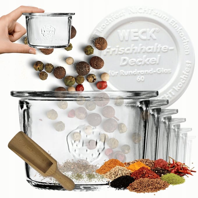 Weck Potten 80ml met Plastic Deksel en Maatbeker - Set van 6
