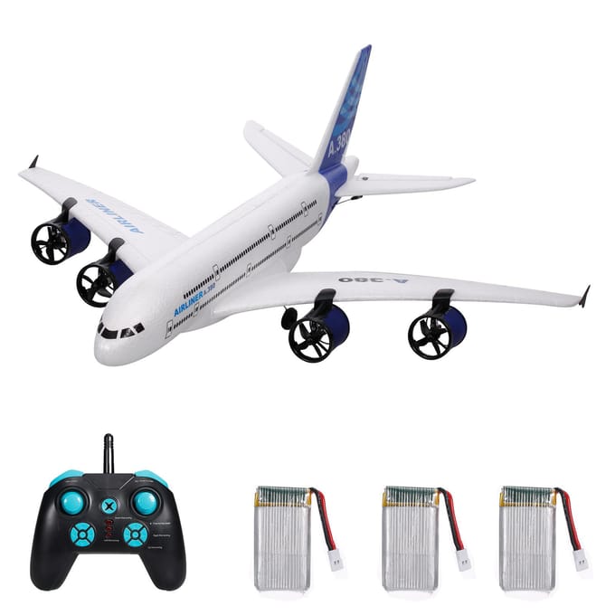 A380 2.4G RC Vliegtuig Vliegende Vliegtuigen Zweefvliegtuig met LED Zoeklicht 3CH voor Beginner EPP Schuim Vast 3 batteries wit
