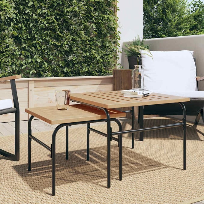vidaXL - 2-delige - Tuintafeltjesset - staal - bruin - en - zwart