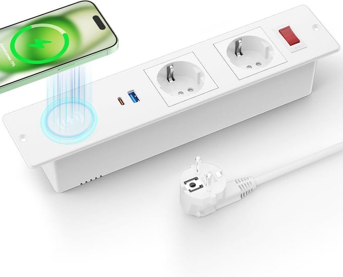 Inbouwstekkerdoos met Draadloze Oplader en USB-C