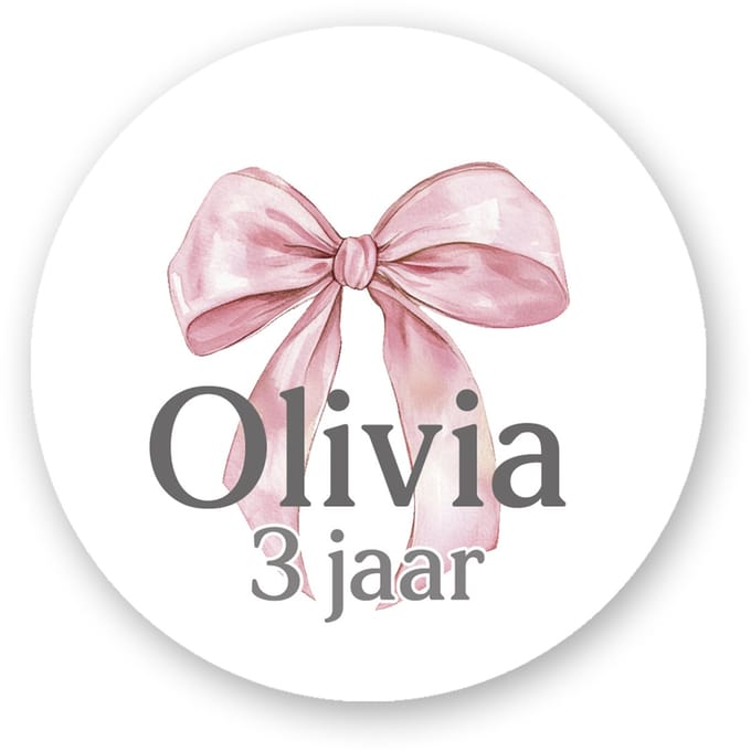 25x Traktatiestickers – Roze Strik – Persoonlijk met Naam – 25 stuks- 4 cm