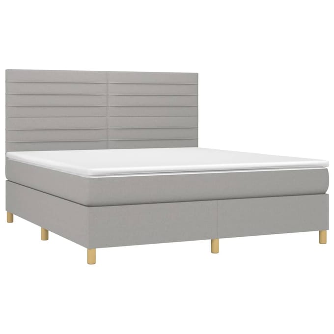vidaXL - Boxspring - met - matras - en - LED - stof - lichtgrijs - 160x200 - cm
