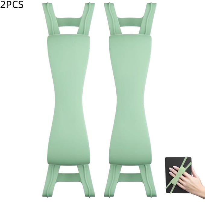 2 stuks - Comfortabele handriem - Siliconen handriem houder - Geschikt voor Kindle, e-reader en tablets - groen - 19×4×2,5 cm