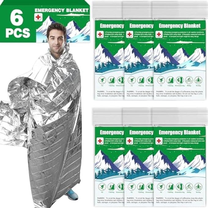 6 Stuks Thermische Nooddeken - Mylar Ruimte Dekens voor Survival, Camping en Eerste Hulp