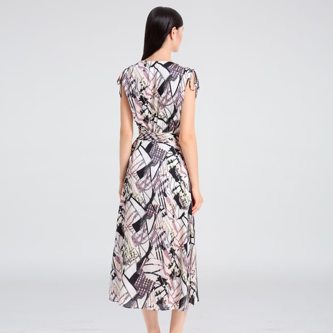 Geometrische afdruk Midi Wrap -jurk