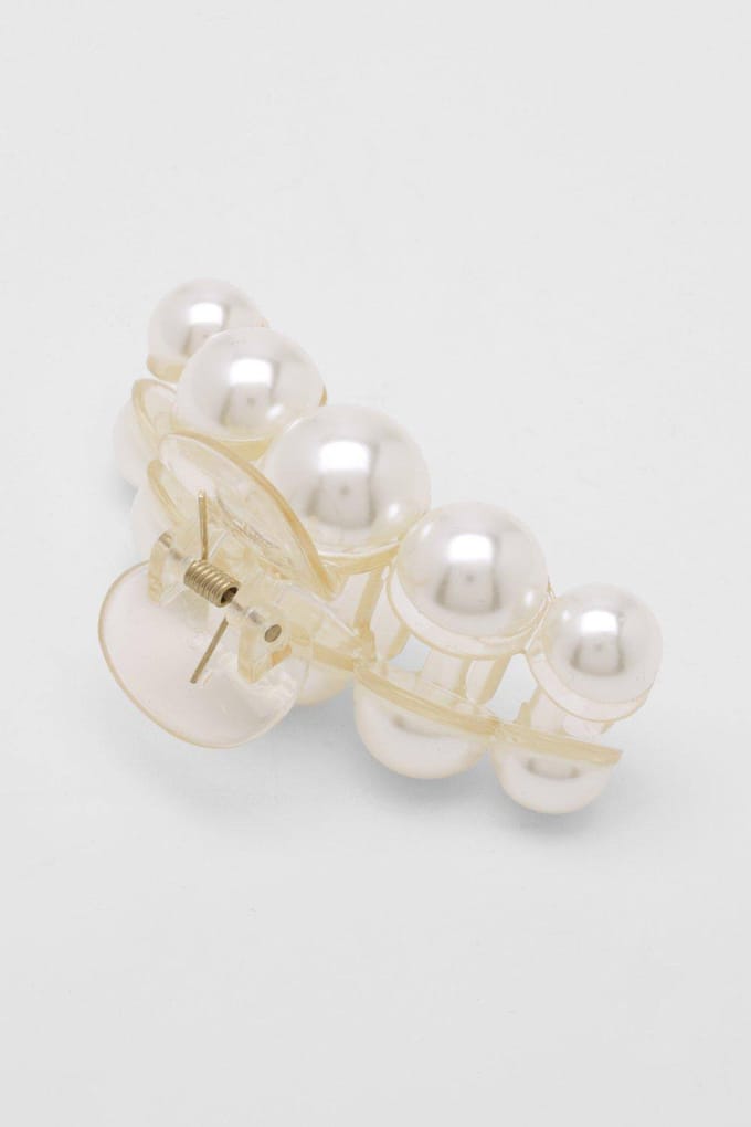 boohoo Dames Large Parel Klauwclip | White