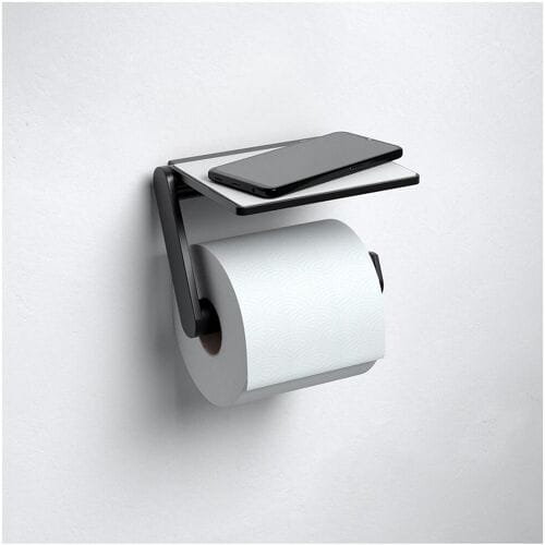 Keuco Plan Black Selection toilet paper holder with shelf 14973370000