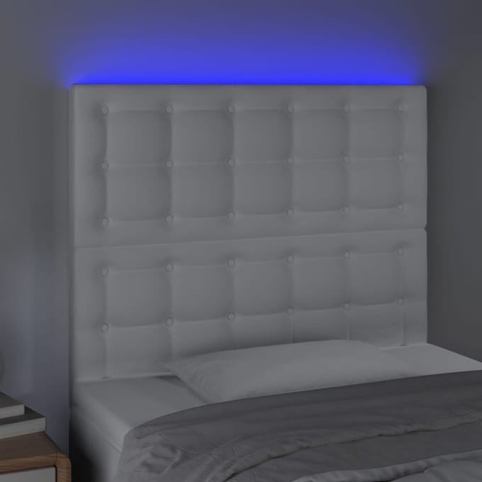 vidaXL - Hoofdbord - LED - 90x5x118/128 - cm - kunstleer - wit